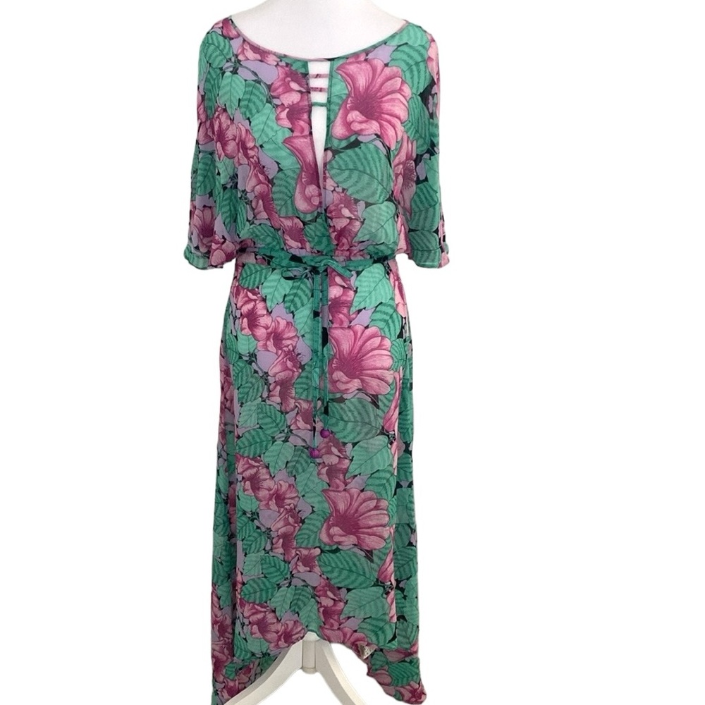 Liefnotes Anthropologie Floral Sheer Hi-Lo Cover-up Dress